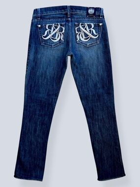 Rock & Republic Low Rise Skinny Jeans Size 26 Med Dk Wash Embroidered Pocket